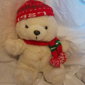 Vintage Retro 1987 K-Mart Christmas Teddy Bear Red scarf & Stocking Cap (#1)